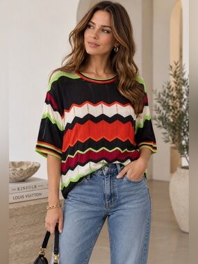 M Missoni Zigzag Knit Top Multicolor Chevron Style – Size 40 (US 6)